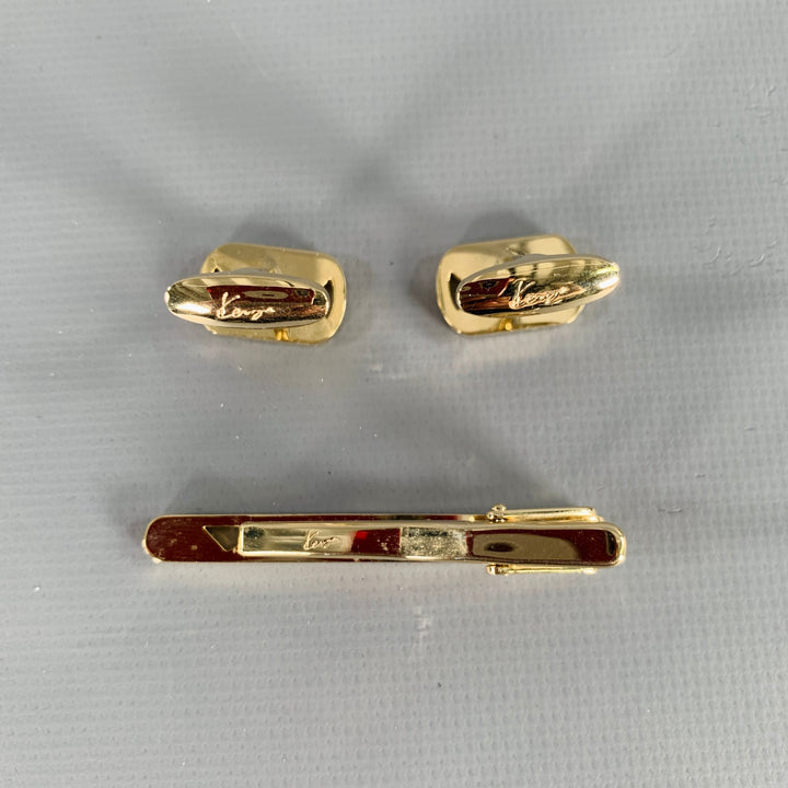 KENZO Gold Metal Monogram Cuff Links Tie Clip Set