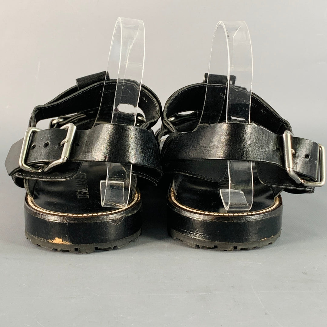 DSQUARED2 Size 8 Harley Black Silver Leather Buckle Sandals