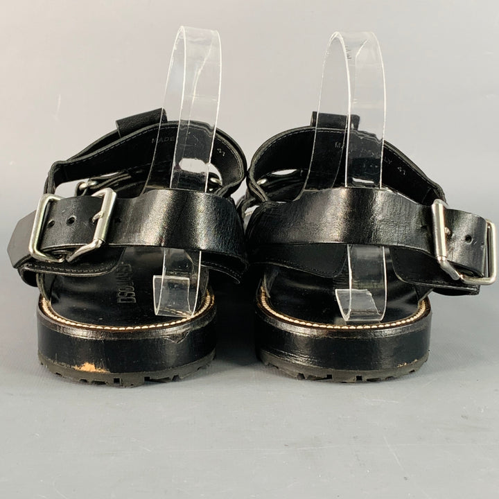 DSQUARED2 Size 8 Harley Black Silver Leather Buckle Sandals
