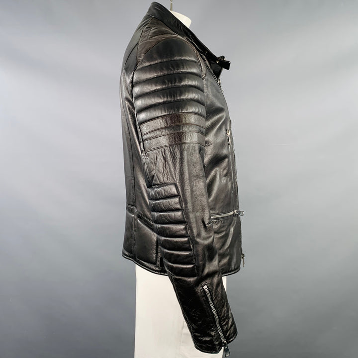 GUCCI Size 44 Black Brown Quilted Leather Motorcycle Jacket