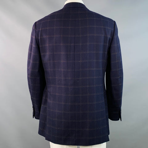 GIANLUCA ISAIA Chest Size 42 Long Navy Beige Window Pane Wool Sport Coat