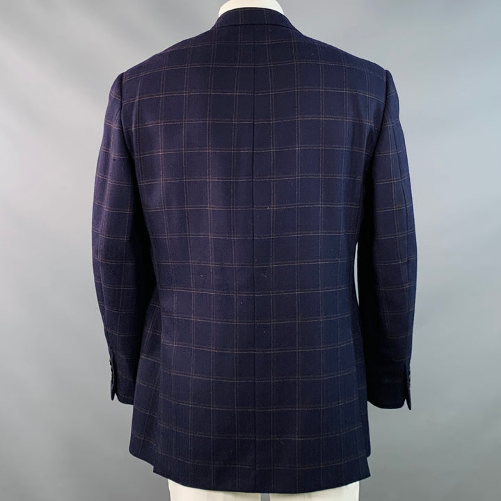 GIANLUCA ISAIA Chest Size 42 Long Navy Beige Window Pane Wool Sport Coat