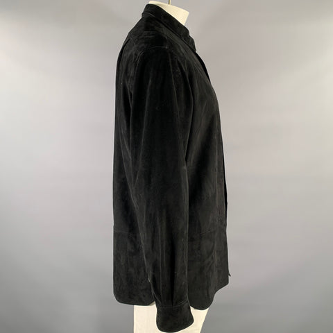 RALPH LAUREN Size XL Black Suede Long Sleeve Shirt