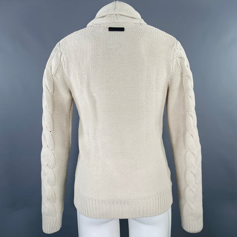 NO EXCESS Size M Beige Knit Cotton Blend Shawl Collar Sweater