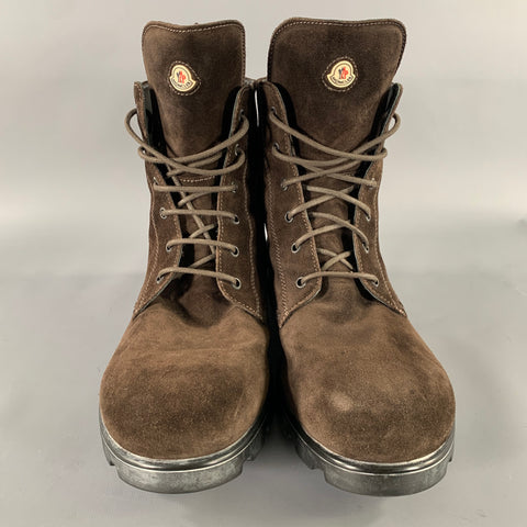 MONCLER Size 10 Brown Contrast Stitch Suede Winter Boots