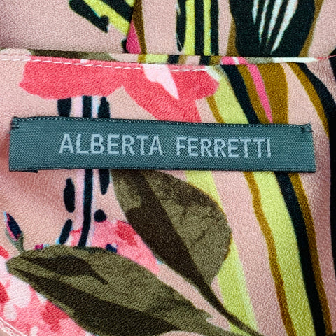 ALBERTA FERRETTI Size 8 Pink Multi Color Polyester Blend Puffy Sleeve Floral Dress