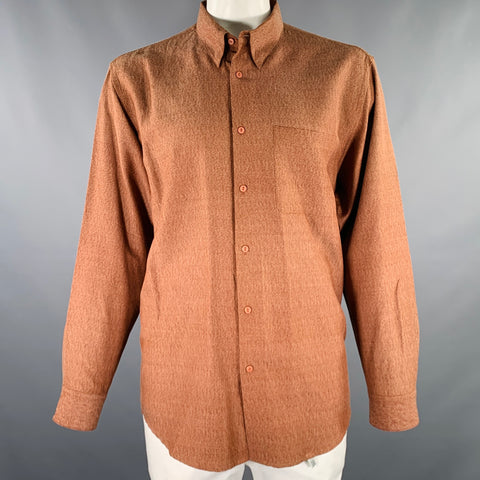 JHANE BARNES Taille XL Chemise à manches longues en soie et coton à motif abstrait marron bordeaux
