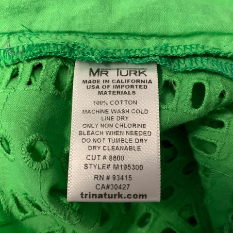 MR TURK Size XS Green Lace Cotton Pointed Collar Short Sleeve Shirt