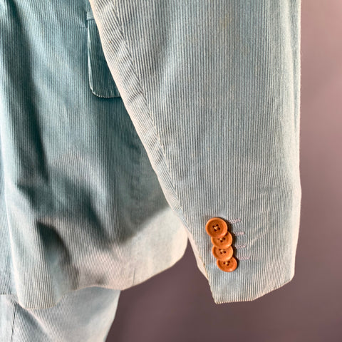 ETRO Size 38 Light Blue Corduroy Cotton Storm Collar Suit