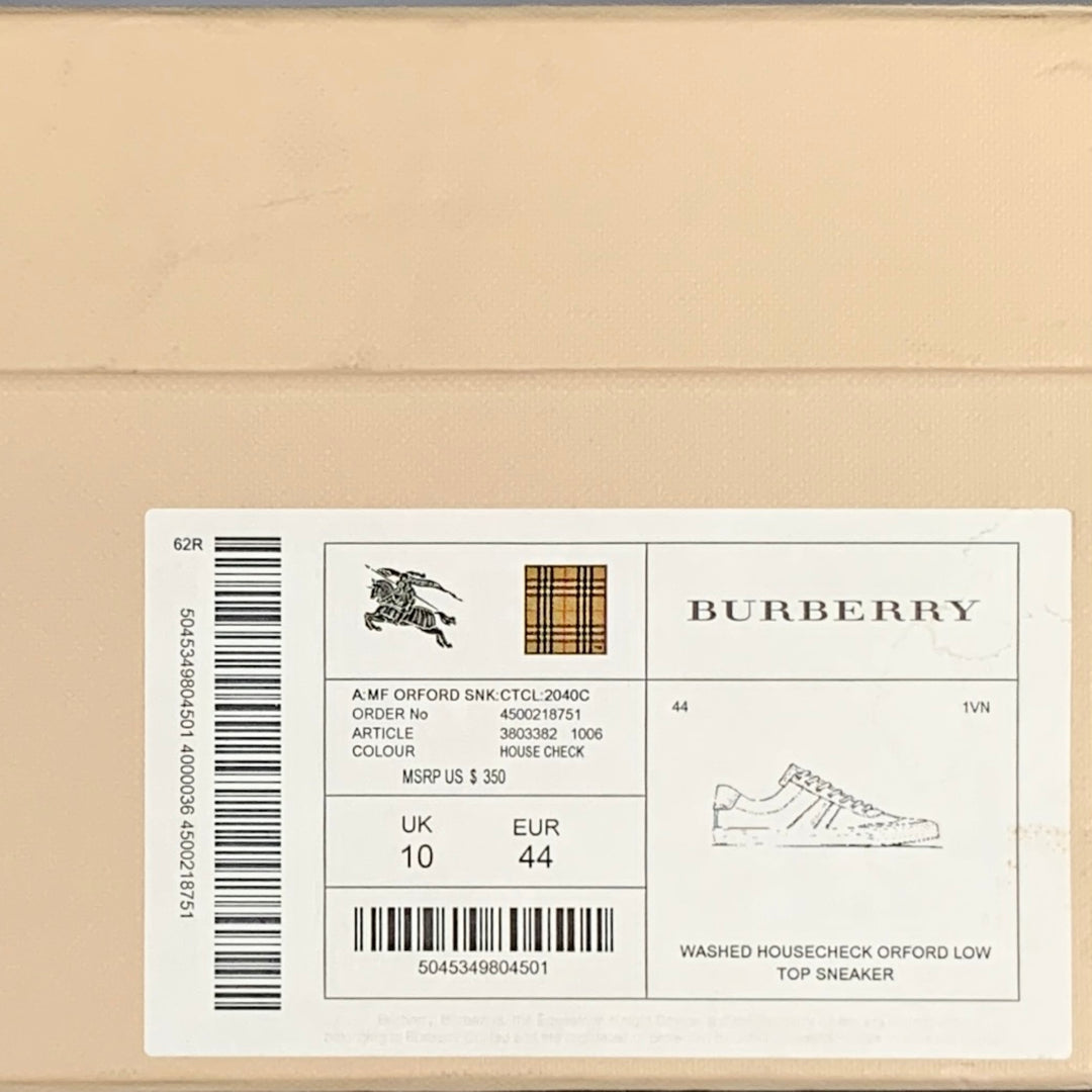 BURBERRY Size 10 Tan Brown Plaid Low Top Sneakers