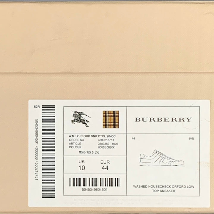 BURBERRY Size 10 Tan Brown Plaid Low Top Sneakers