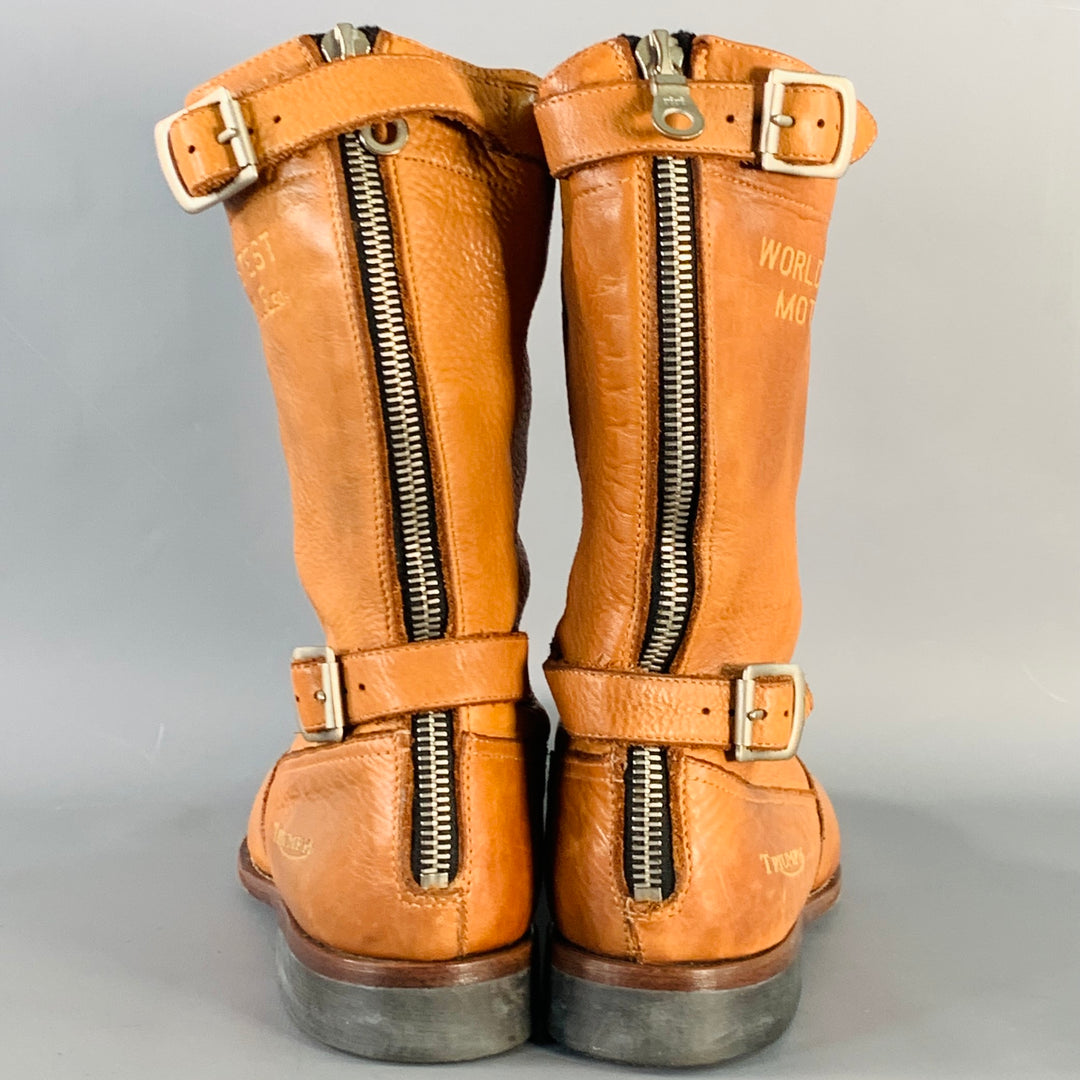 PAUL SMITH TRIUMPH Size 11 Tan Leather Back Zip Biker Boots