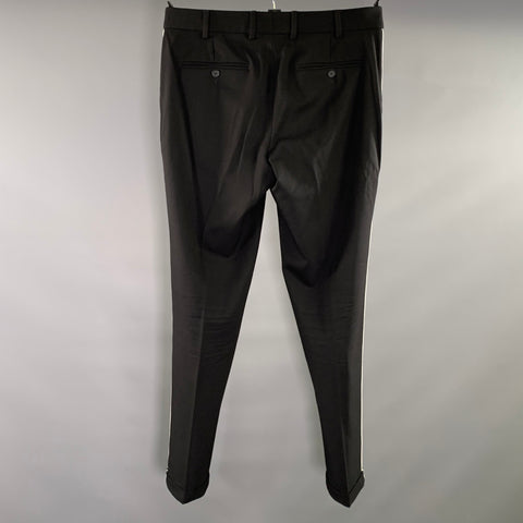 THE KOOPLES Size 32 Black White Pinstripe Wool/Elastane Tuxedo Dress Pants