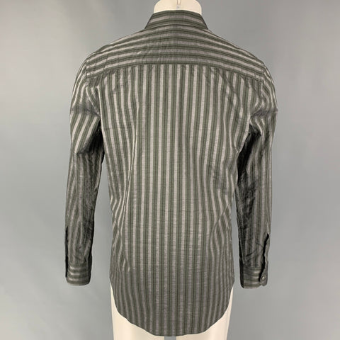 EMPORIO ARMANI Taille L Chemise à manches longues en coton viscose à rayures olive gris