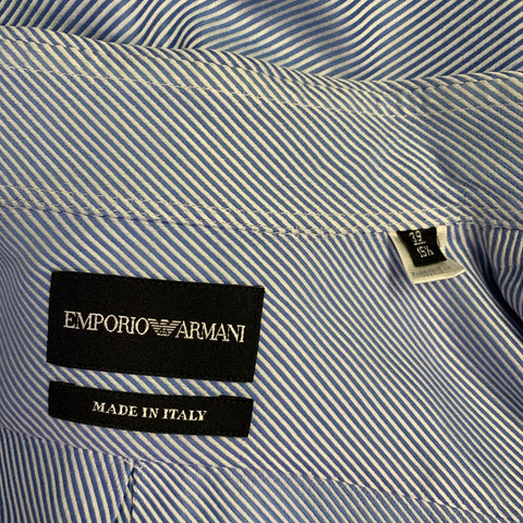 EMPORIO ARMANI Size M Blue White Stripe French Cuff Long Sleeve Shirt