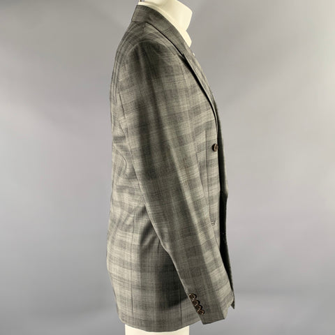 VALENTINO Size 38 Grey Black Glen Check Virgin Wool Peak Lapel Sport Coat