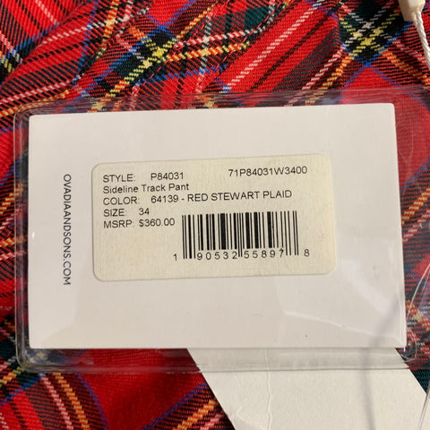 OVADIA & SONS Size 34 Sideline Red Multi Color Plaid Wool Straight Zip Fly Dress Pants