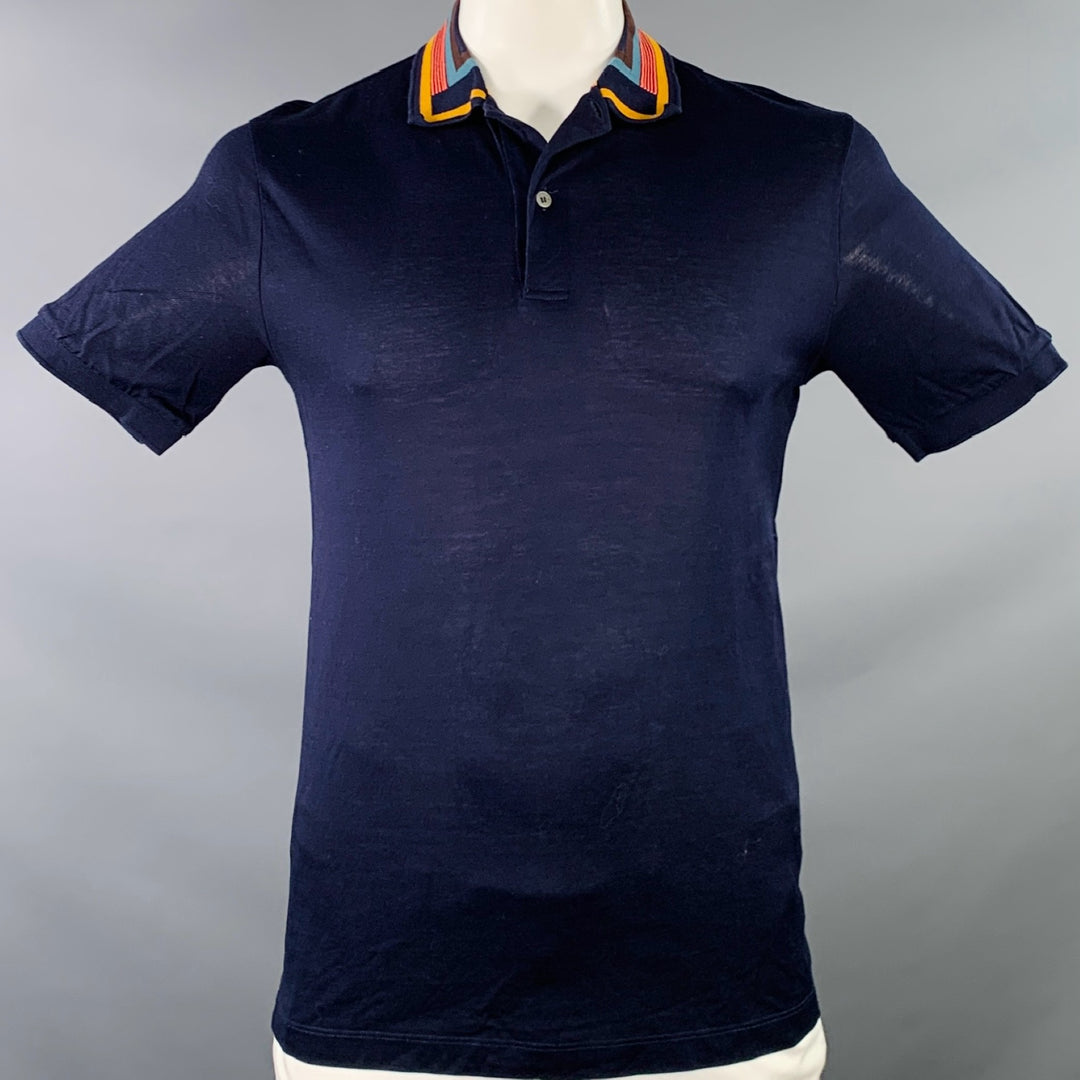 PAUL SMITH Size L Navy Multi Color Contrast Trim Cotton Short Sleeve Polo