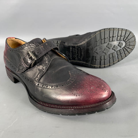 DSQUARED2 Size 11 Black Burgundy Perforated Leather Wingtip Loafers