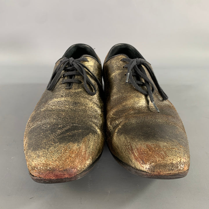 HAIDER ACKERMANN Size 8 Gold Black Metallic Leather Lace Up Shoes