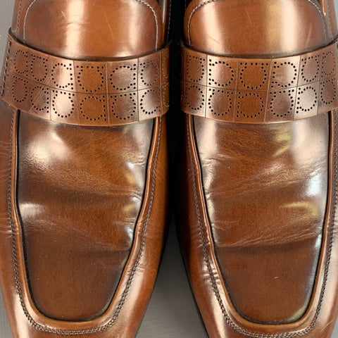 SALVATORE FERRAGAMO Size 10 Brown Leather Perforated Loafers