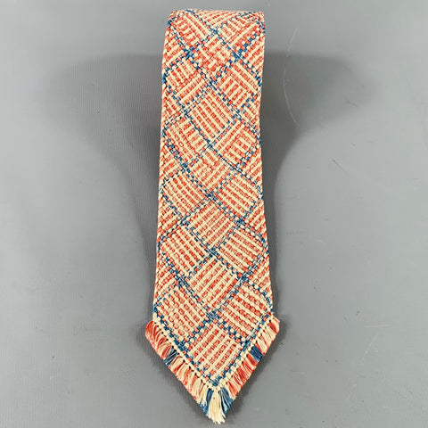45rpm x DOMYO Beige Red Blue Woven Silk Tie