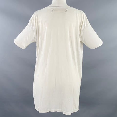 VINTAGE Size M White Distressed Scoop Neck T-Shirt