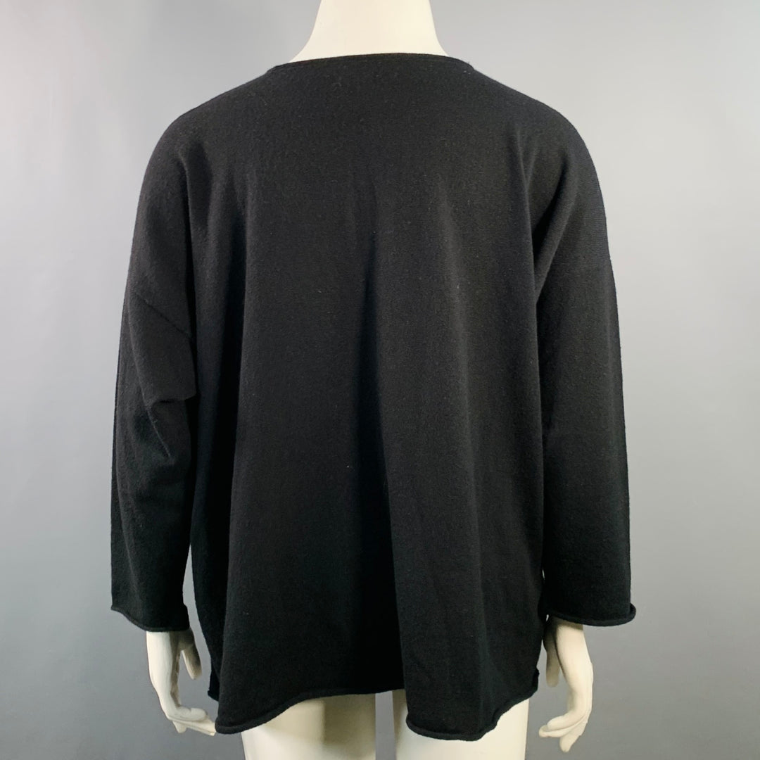 ESKANDAR Size L Black Cashmere Drop Shoulder Oversized Pullover