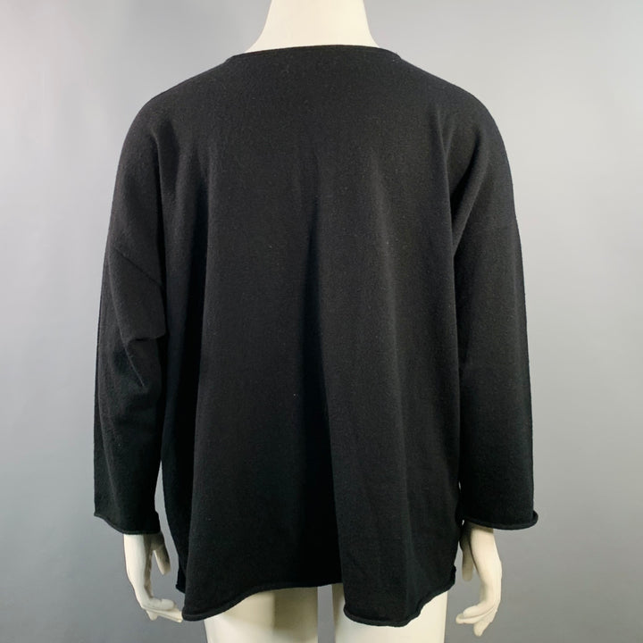 ESKANDAR Size L Black Cashmere Drop Shoulder Oversized Pullover