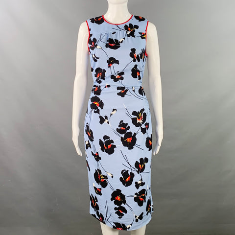 No. 21 Size XS Blue Black Red Floral Sleeveless Ruched Midi Dress