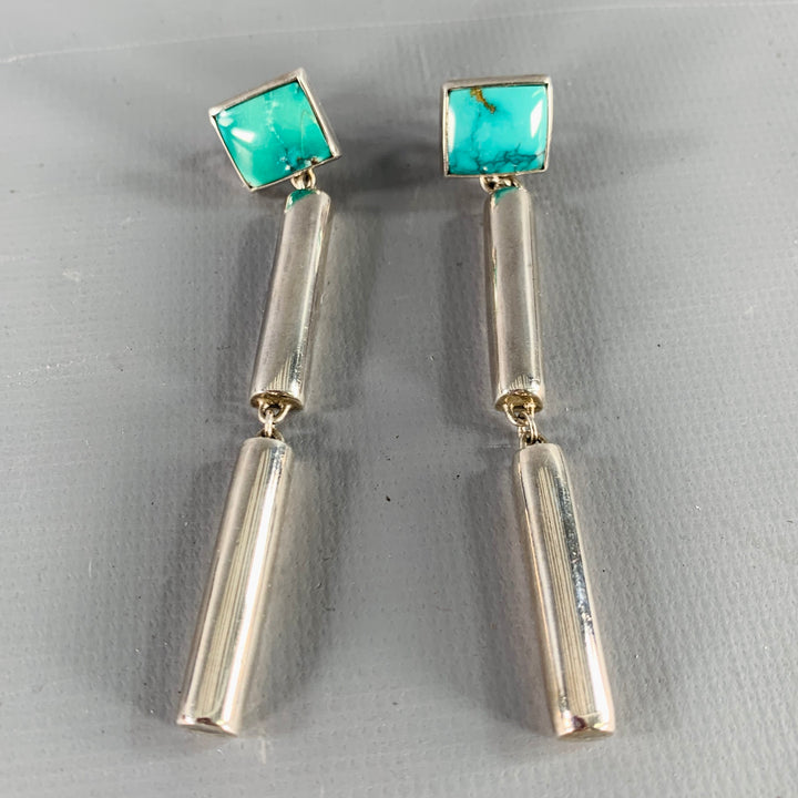 PAT AREIAS Silver Green Turquoises Sterling Silver Post Earrings