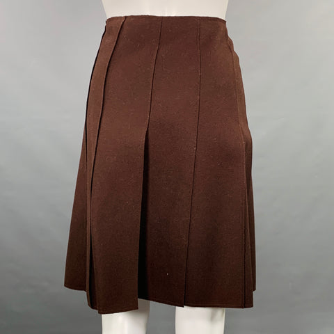MIU MIU Size 8 Brown Wool Nylon Pleated Skirt Suit