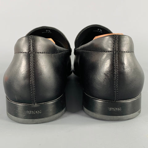 TOD'S Size 10.5 Black Leather Penny Loafers