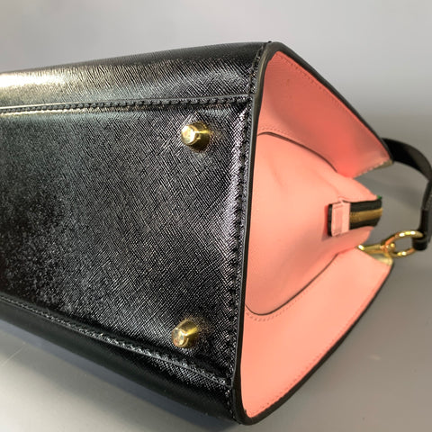 MARC JACOBS SS2018 Black Pink Color Block Saffiano Leather Handbag