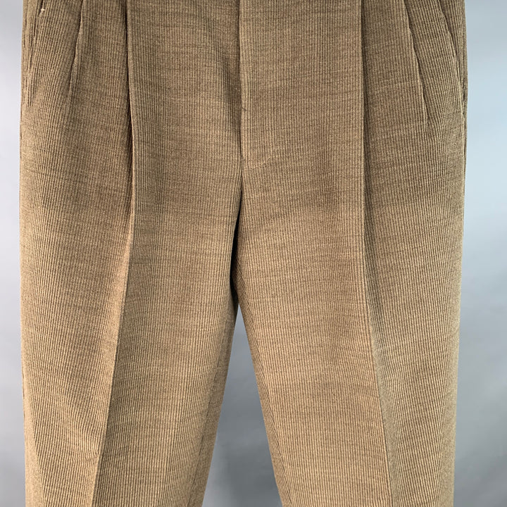 SAMUELSOHN Size 36 Tan Corduroy Merino Wool Pleated Zip Fly Casual Pants