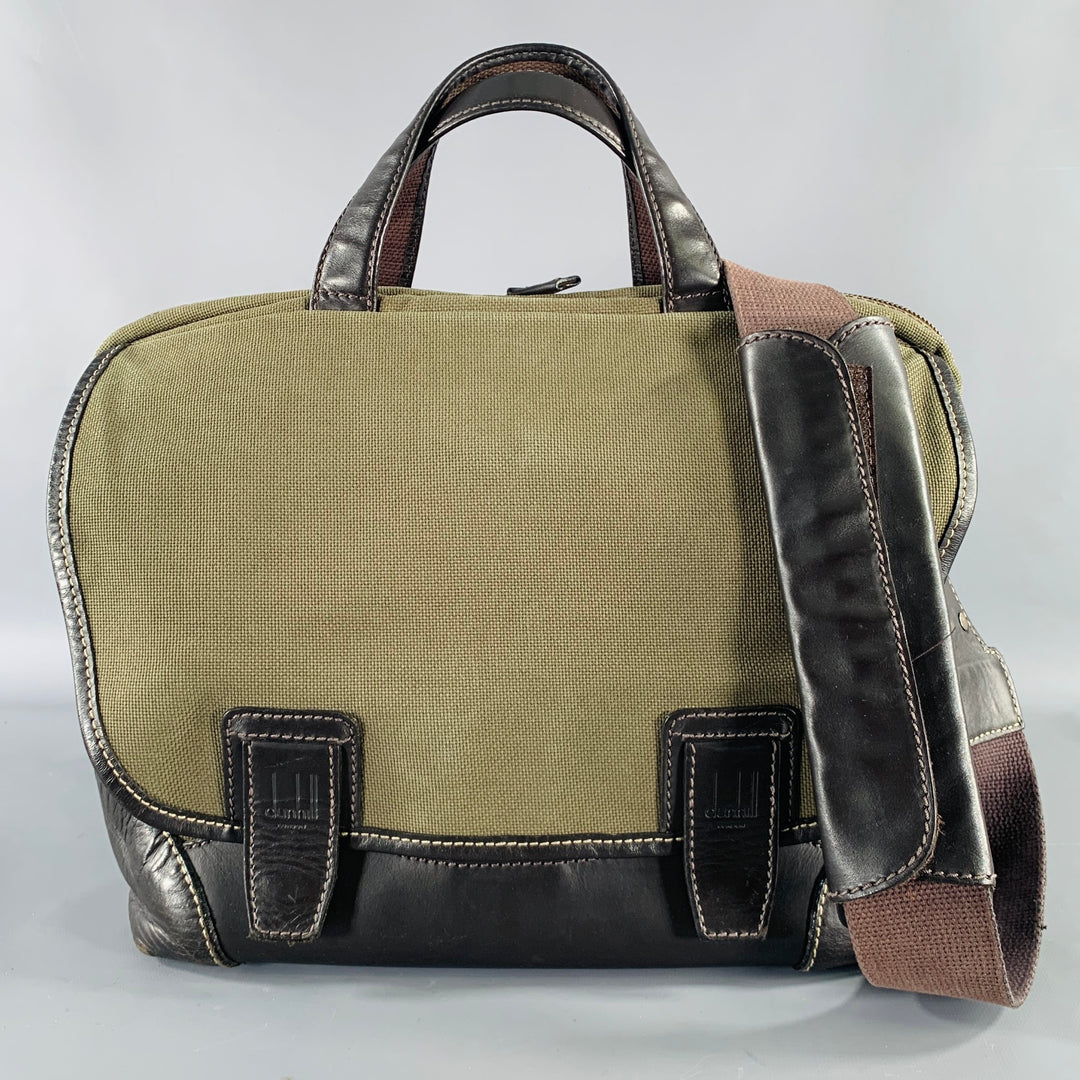 DUNHILL Green Brown Mixed Materials Leather Canvas Messenger Bag