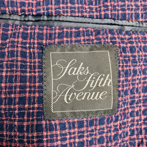 SAKS FIFTH AVENUE Size 44 Purple Navy Plaid Wool Blend Sport Coat