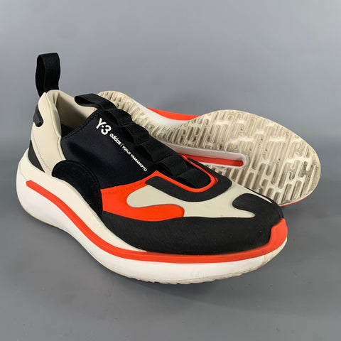 Y-3 Size 12 Black Orange & White Layered Canvas Slip On Sneakers