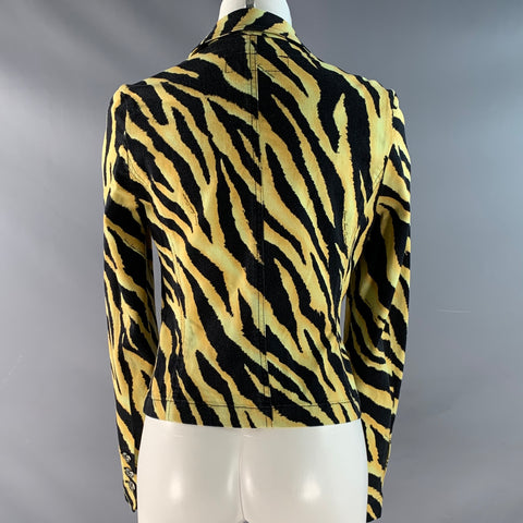 VERSACE JEANS COUTURE Size 8 Black Yellow Cotton Blend Animal Print Jacket