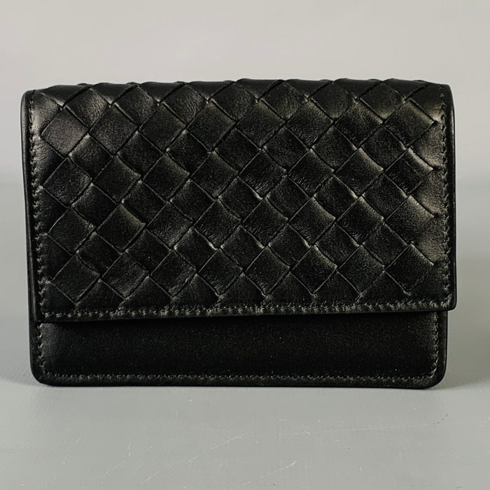 BOTTEGA VENETA Black Woven Leather Wallet