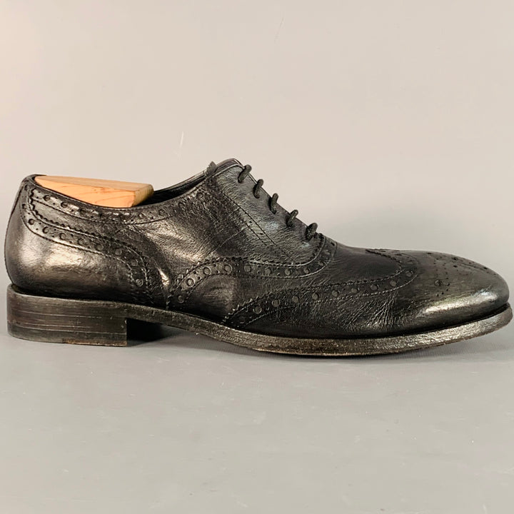 PAUL SMITH Size 10.5 Black Distressed Leather Wingtip Lace-Up Shoes