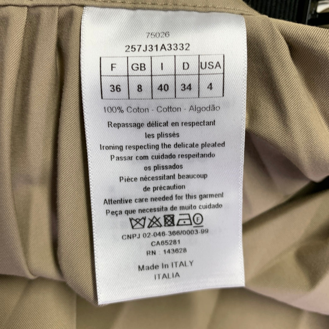 CHRISTIAN DIOR Size 4 Khaki Cotton Pleated Asymmetrical Long Skirt