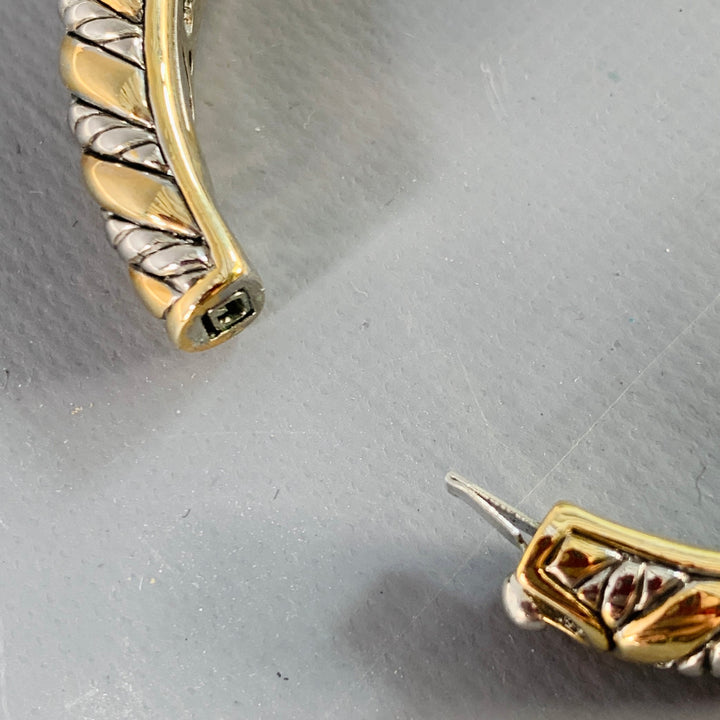 VINTAGE Silver Gold Textured Braided Metal Hinged Push Lock Bracelet