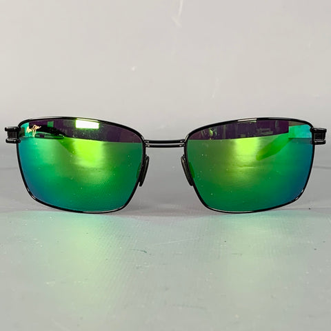MAUI JIM Cove Park Black Iridescent Green Acetate Metal Polarized Sunglasses