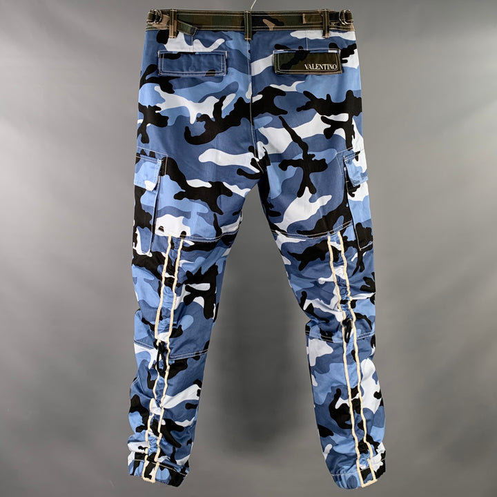 VALENTINO Size 30 Blue Black Camouflage Cotton Cargo Pockets Casual Pants