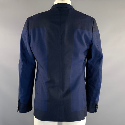 PAUL SMITH Chest Size 40 Blue Navy Color Block Wool Notch Lapel Sport Coat