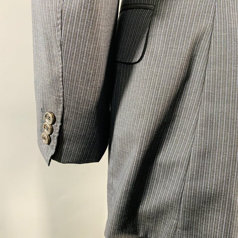YVES SAINT LAURENT Size 42 Long Navy Blue Stripe Wool Notch Lapel Suit