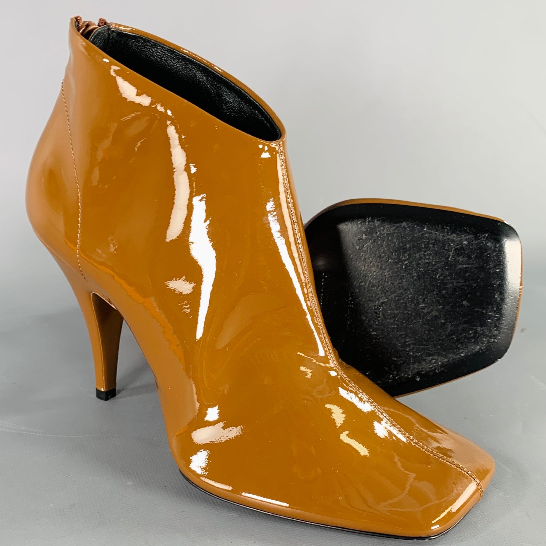 PHOEBE PHILO Size 7.5 Camel Patent Leather Square Toe Boots