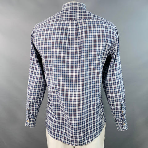 BRUNELLO CUCINELLI Size L Blue White Checkered Cotton Basic Fit Long Sleeve Shirt