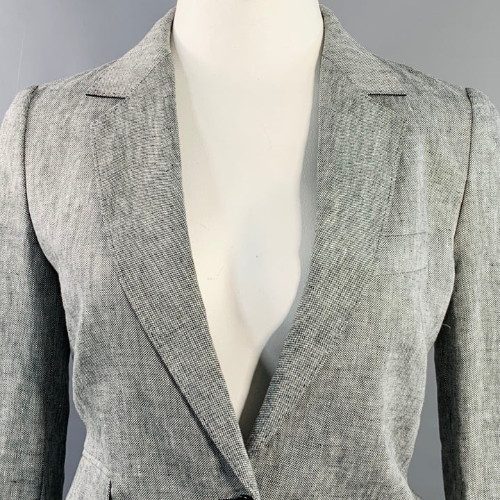 MAX MARA Size 12 Grey Heather Linen Notch Lapel Jacket Blazer